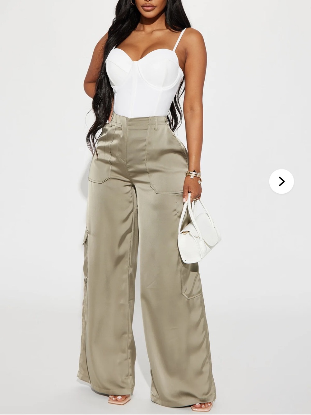 Fashion Nova Pretty Girl Satin Cargo Pant NWT XS olive
